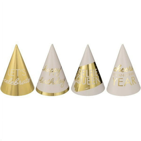 Birthday 'Golden Age' Mini Foil Paper Cone Hats (12ct)