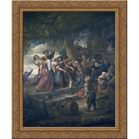 Drunk woman 24x20 Gold Ornate Wood Framed Canvas Art by Jan Steen