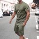 thumbnail image 2 of Mens Pantalones Casuales Cuello Redondo Impresión de Manga Corta Blusa Y Pantalones Cortos Traje, Pantalones de Traje para Hombres, 2 of 5