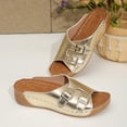 thumbnail image 5 of Womens Gold Wedge Sandals Double Buckle Slide Sandals PU Faux Leather Adjustable Open Toe Comfortable Casual Summer Shoes,Size 9.5, 5 of 9