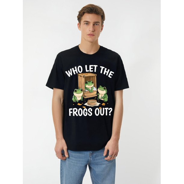 Playera Crusher para HombreVintage Who Let The Frogs Out? Outfit For Kawaii Frog Lovers T-Shirt Comfortable leisure sports Halloween Christmas gift Tee For Adult, Men, Women, Teen, Teenager, Adolesc