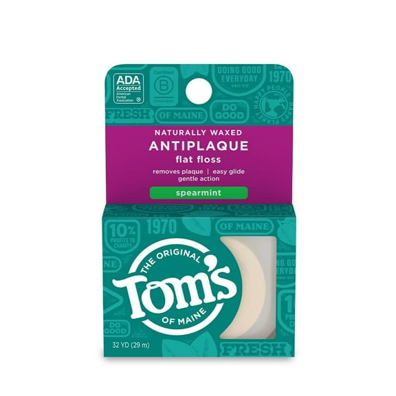 Tom's Of Maine Naturally Waxed Antiplaque Flat Dental Floss, Spearmint, 32 Yards