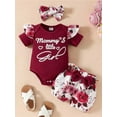 thumbnail image 4 of Baby Girl Summer Outfits Letter Print Short Sleeve Rompers Sunflower Print Shorts Headband 3Pcs Clothes Set, 4 of 10