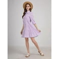 thumbnail image 5 of Womens Striped Button Down Midi Shirt Dress Casual Loose Cuffed Long Sleeve Mid Long Dresses Purple XXL, 5 of 9