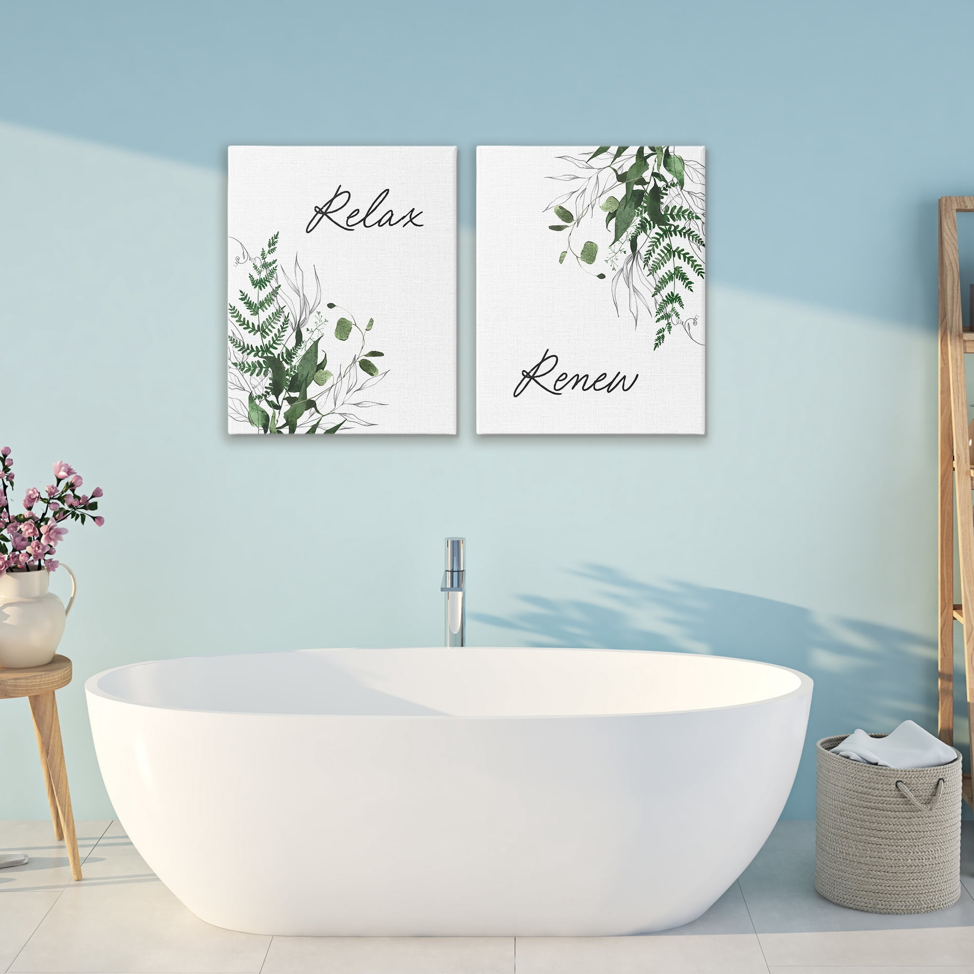 Relax Renew Botanical Leaves 2 Piece Canvas Wall Art Set, design by Lettered and Lined