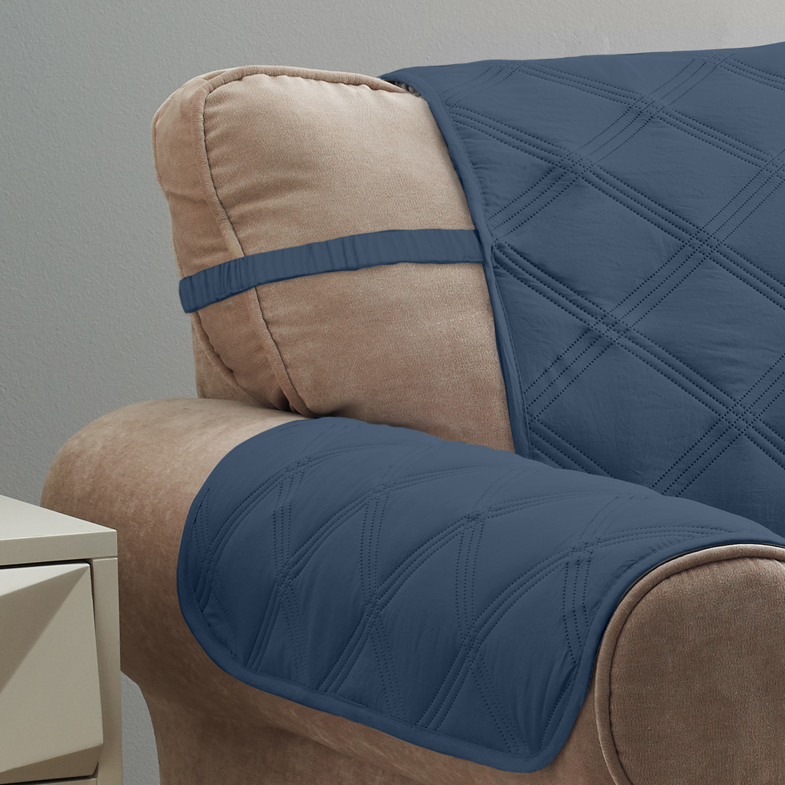 Innovative Textile Solutions 1-piece Hampton Diamond Secure Fit Loveseat Furniture Cover, Blue - image 3 of 7