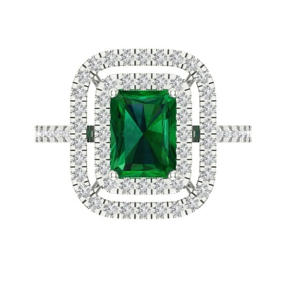 Halo Engagement Ring for Women - 2.62ct Simulated Emerald in 14K White Gold Promise Ring