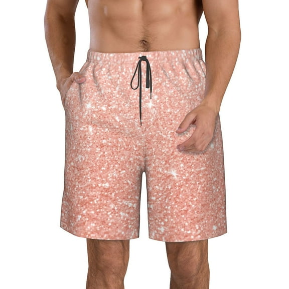 Naloa Rose Gold Glitter Men's Beach Shorts, Surfing shorts, Swim trunks, Quick Dry Swim Trunks for Surfing Beach Fun - Small