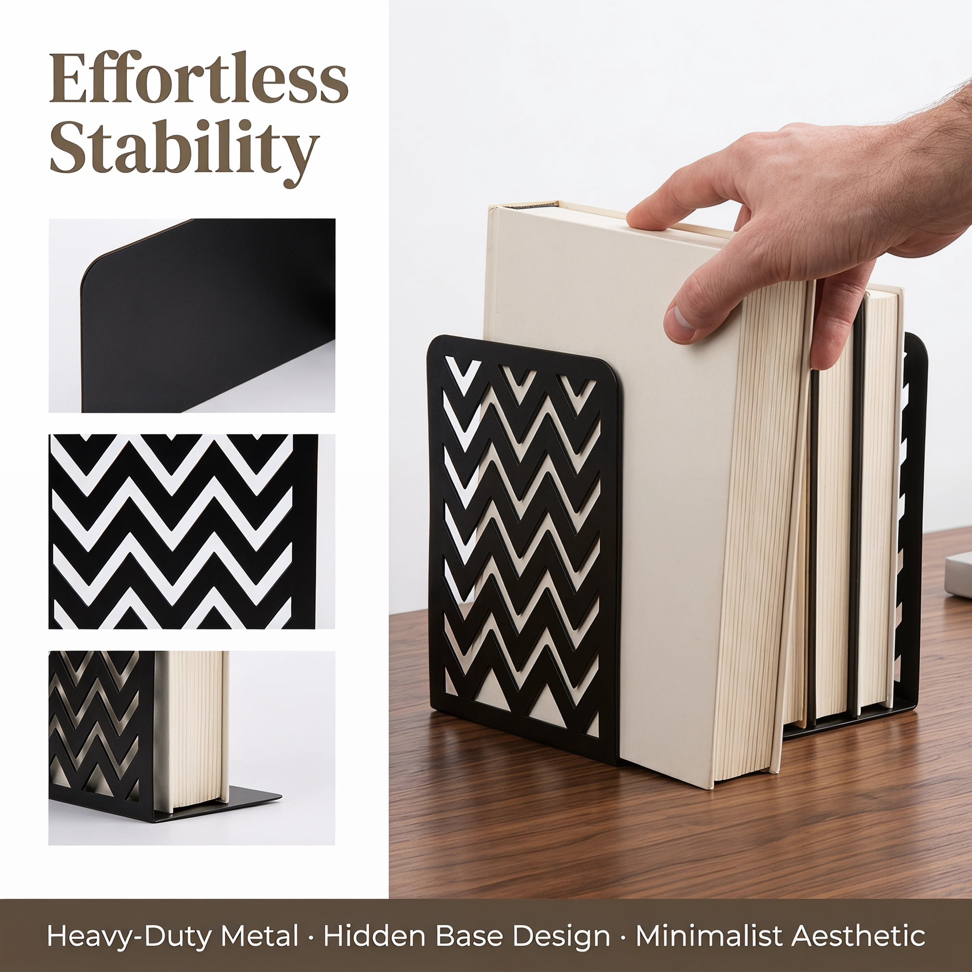 Unique Bargains Geometric Metal Bookends Decorative Book Ends for Shelves Black  Style B 4.7"x3.7"x6.7"