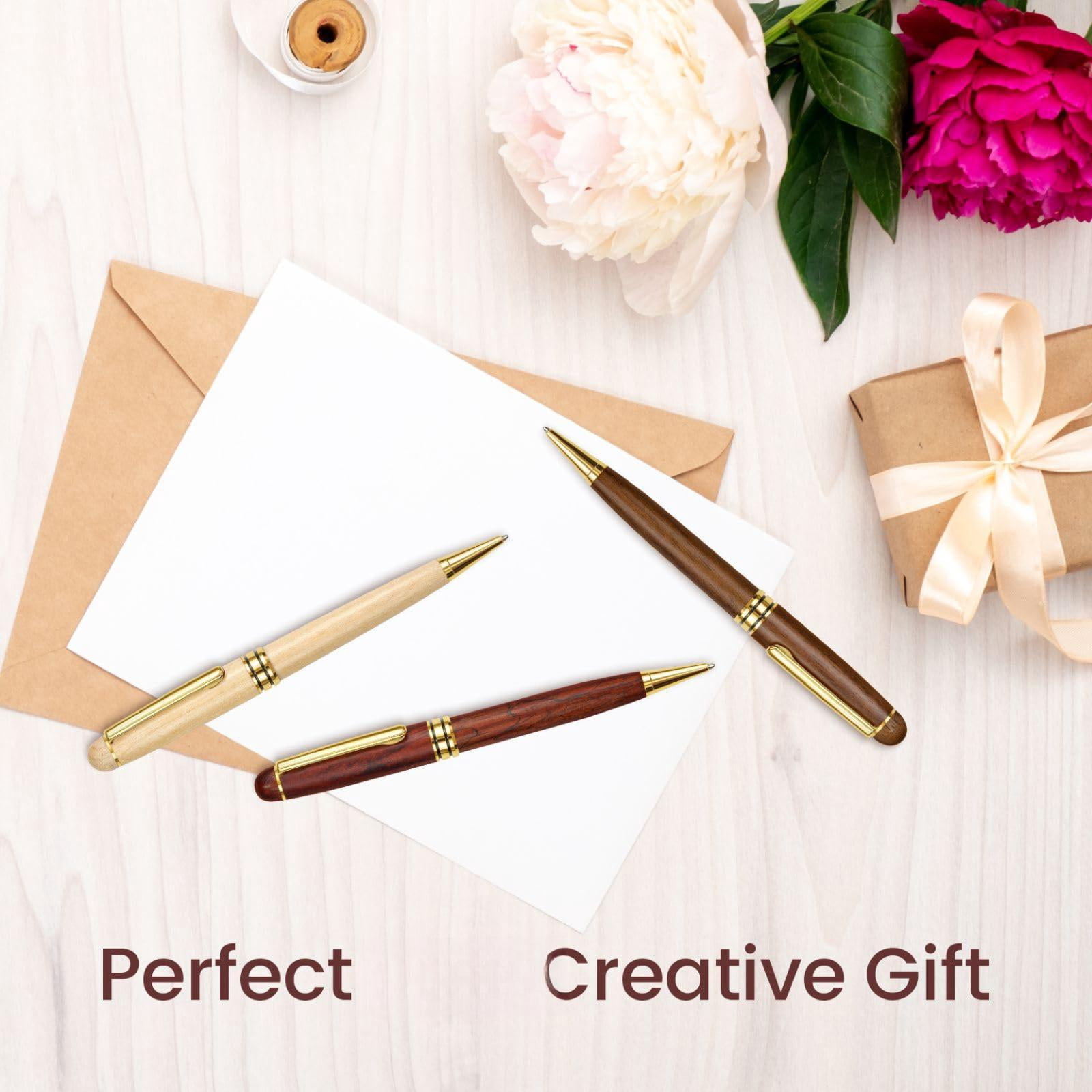 Wood Ballpoint Pens Gift Set - Luxury Wooden For Men Women Journaling Executive Office  1.0 Mm Medium Point Black Ink Retractable Twist Writing Pen With Box 3 3 Refills