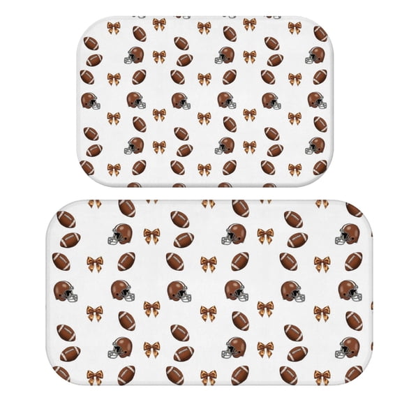 Football Helmet Brown Pattern Bath Mat Set Of 2,Non-Slip Rug for Bathroom,Kitchen,Bedroom,Entrance, 30x17 and 23.5x15.7 Inches