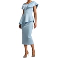 thumbnail image 1 of Vestido BELLA BARNETT azul claro con volantes en un hombro con diamantes, 1 of 4
