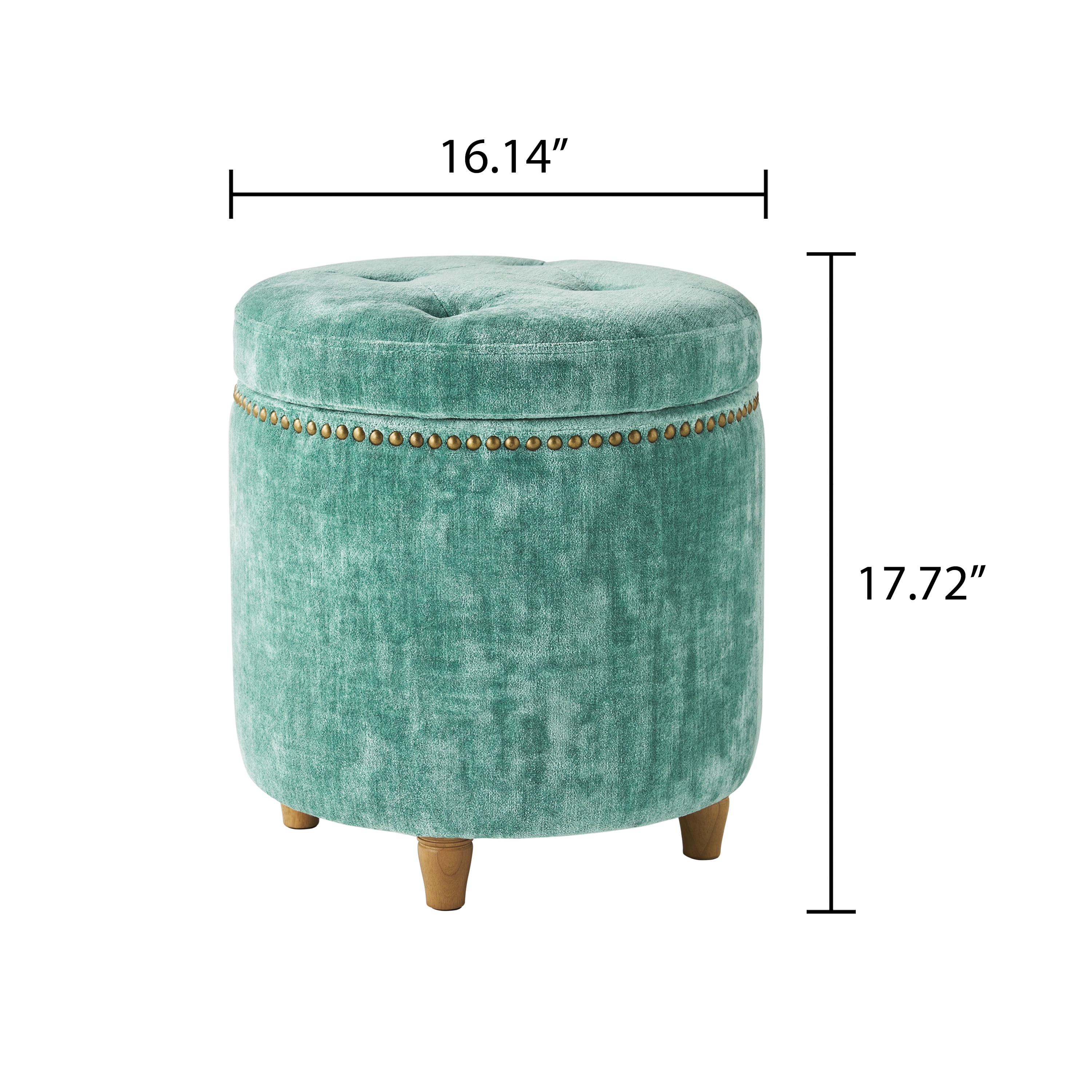 The Pioneer Woman Harper Round Velvet Storage Ottoman, Jade, 17.72 in