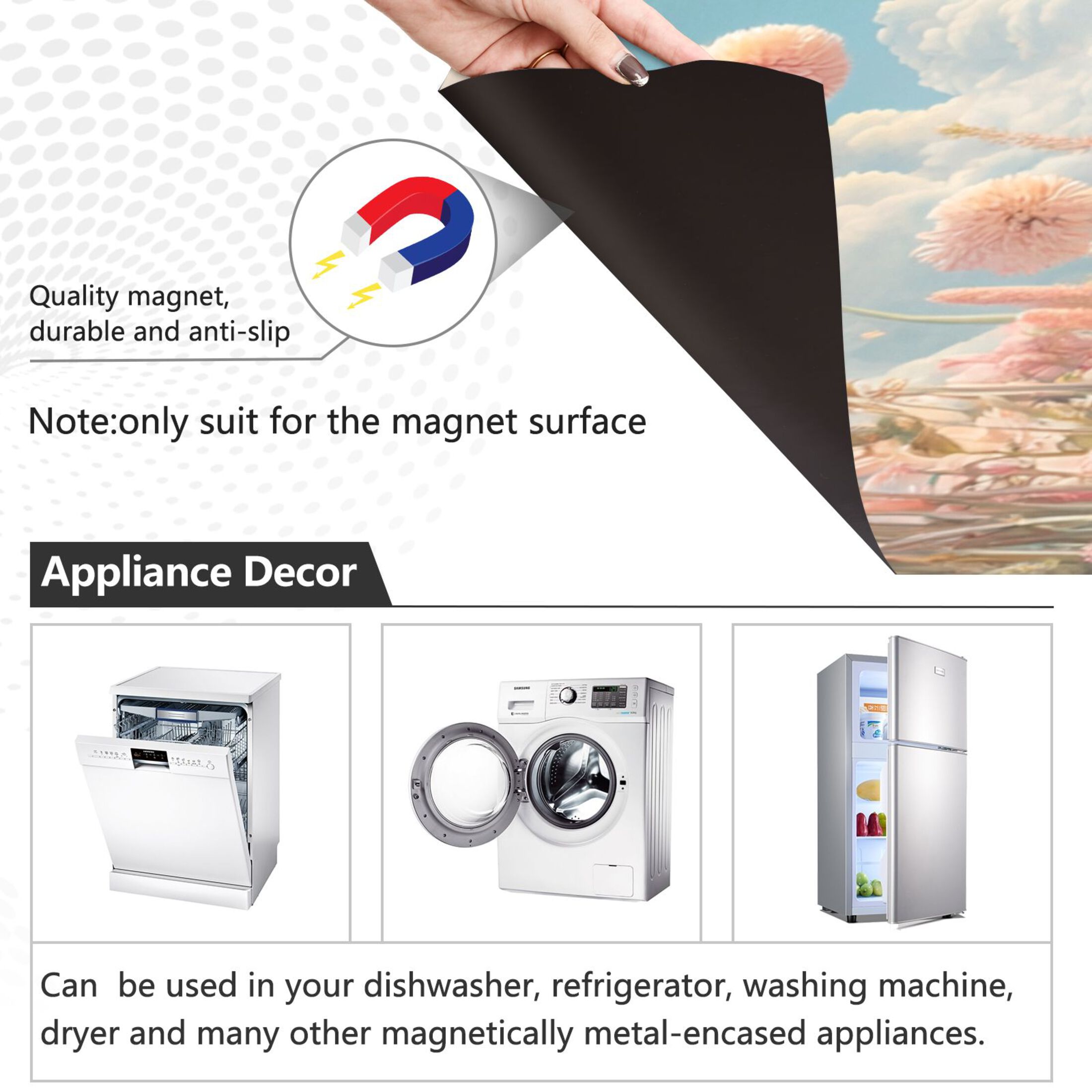 Dishwasher Magnetic Sticker 23x26 Inch Refrigerator Magnetic Sticker Washing Machine Magnetic Sticker Kitchen Panel Magnetic Sticker Home Decor Flower World Cat