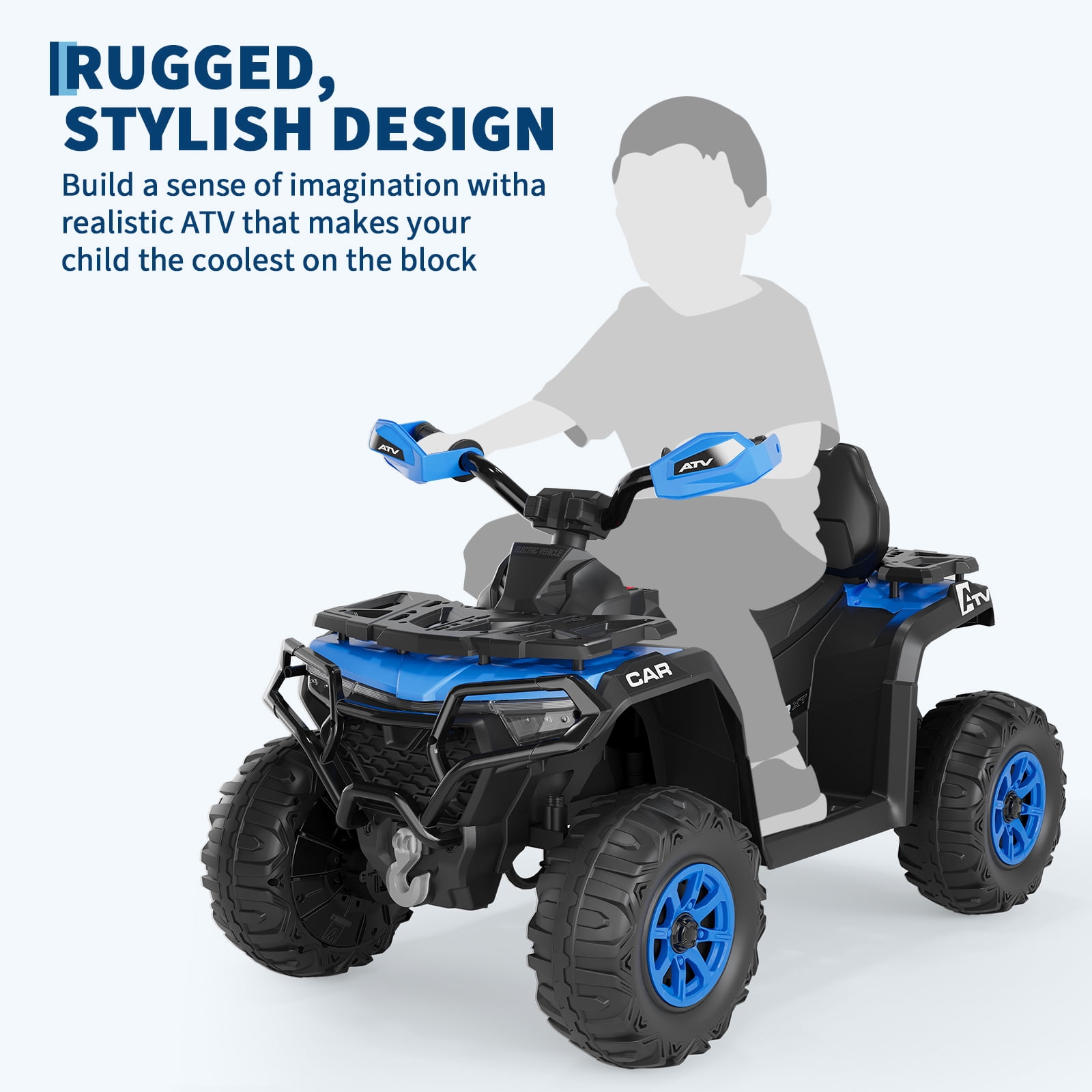 Garvee 12V Kids Ride On ATV,3 Variable Speeds,with Parent Remote Control,LED Headlights,Music,Blue