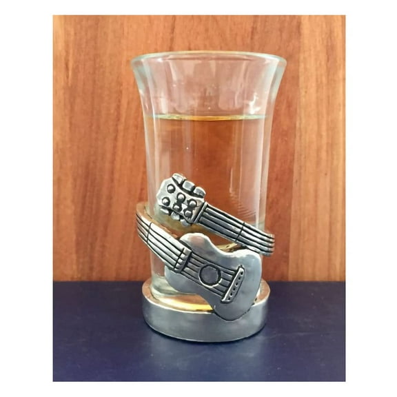 Basic Spirit Guitar Pewter Shot Glass for Music Lover Home Bar, Stocking Stuffer, Party Favor or Gift