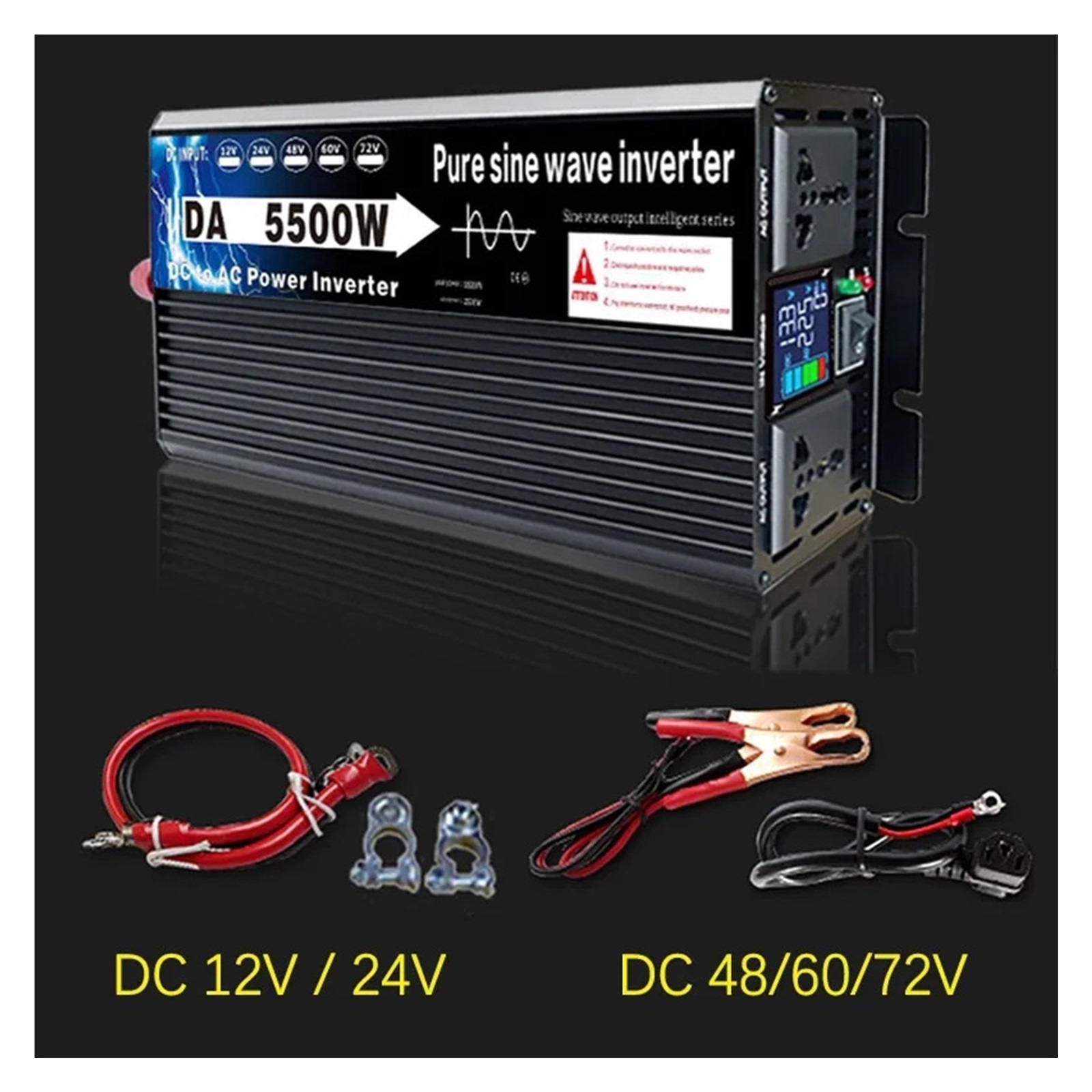 Pure Sine Wave Inverter DC 12/24/48/60/72V TO AC V Off Grid Solar Inverter Converter Transformer for Car Home ,Easy to Operate