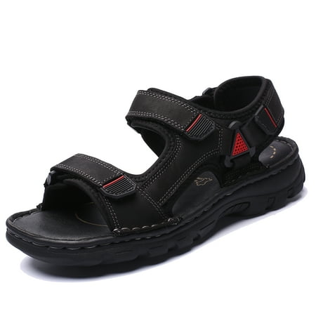 

Men s Sandals Open Toe Casual Genuine Leather Stitching Summer Outdoor Beach Fisherman Hiking Sport Sandals for Men Black 11