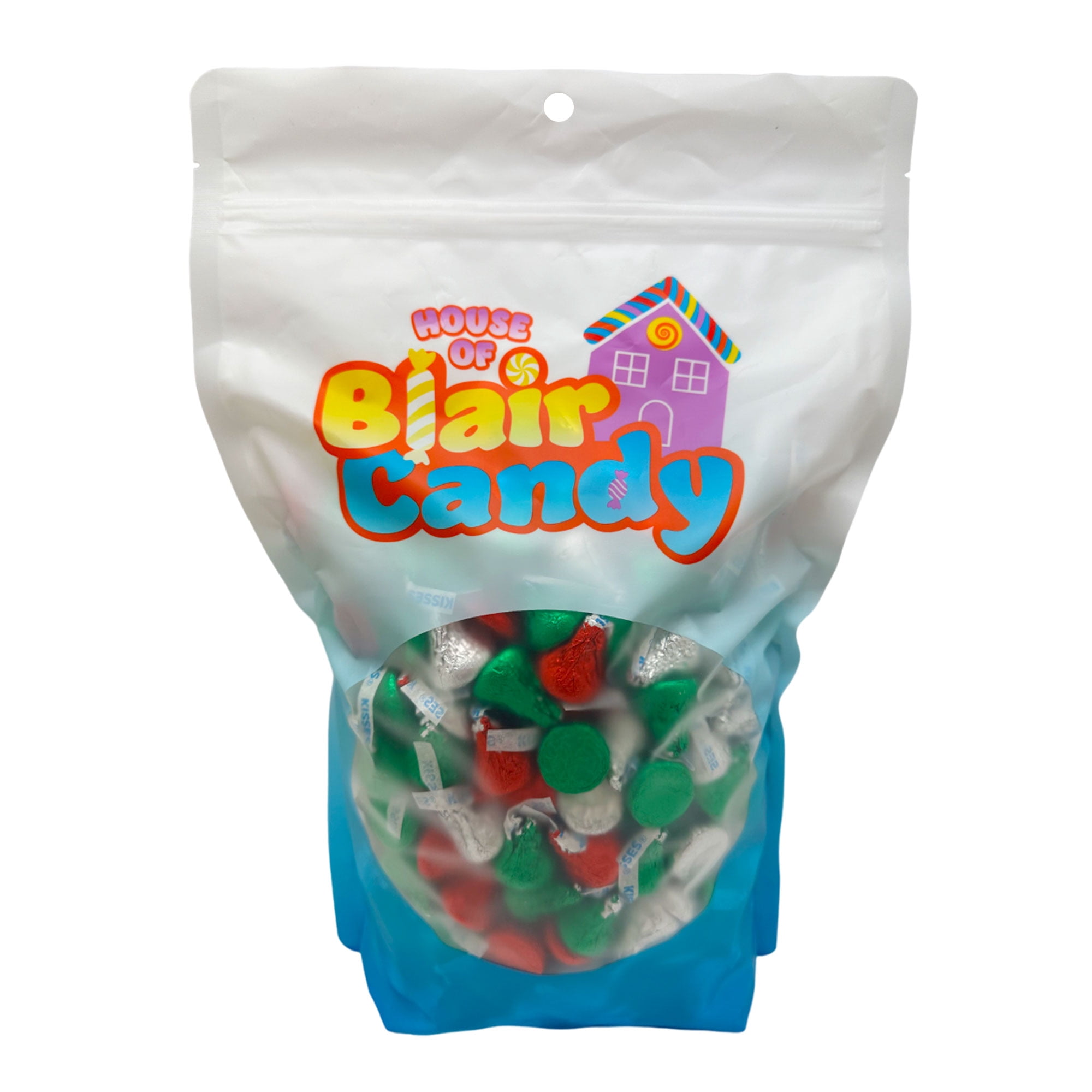 Hershey’s Milk Chocolate Kisses Christmas Edition - 5 Lb Resealable Bulk Candy Bag (approx. 500 pieces) - Chocolate Christmas Candy - Red, Silver, & Green Foil Wrapping