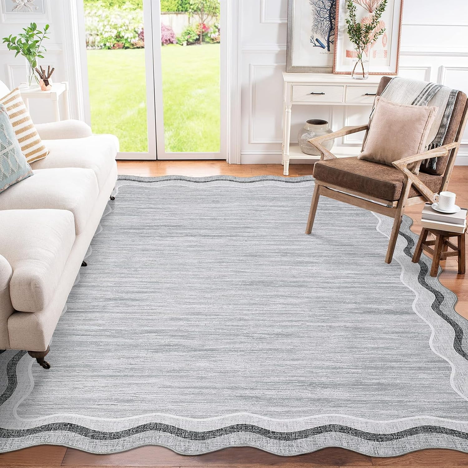 Living Room Rug 8x10 Modern Plain Carpet Washable Area Rug Stain Resistant Easy to Clean Carpet Non Slip Low Pile Floor Cover for Bedroom Playroom Nursery Apatrtment,Grey
