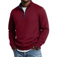 thumbnail image 2 of Busydd Quarter Zip Pullover Men with Quilted Texture Fashion Stand Collar Solid Color Long Sleeve Men's Sweatshirts L, 2 of 9