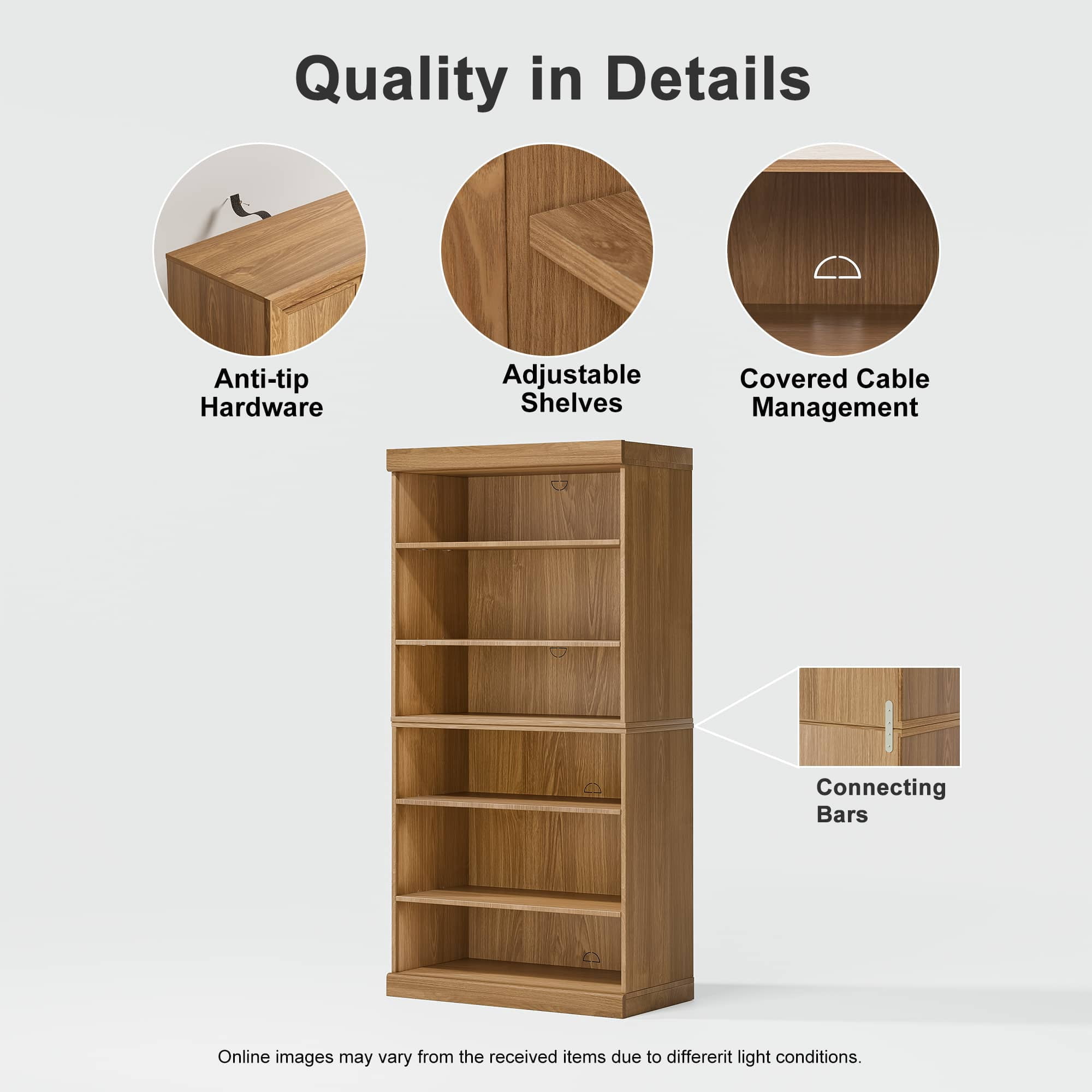 MAYEERTY 49"x31"x16" Doorless Storage Wood Cabinet for Living Room, Natural Wood