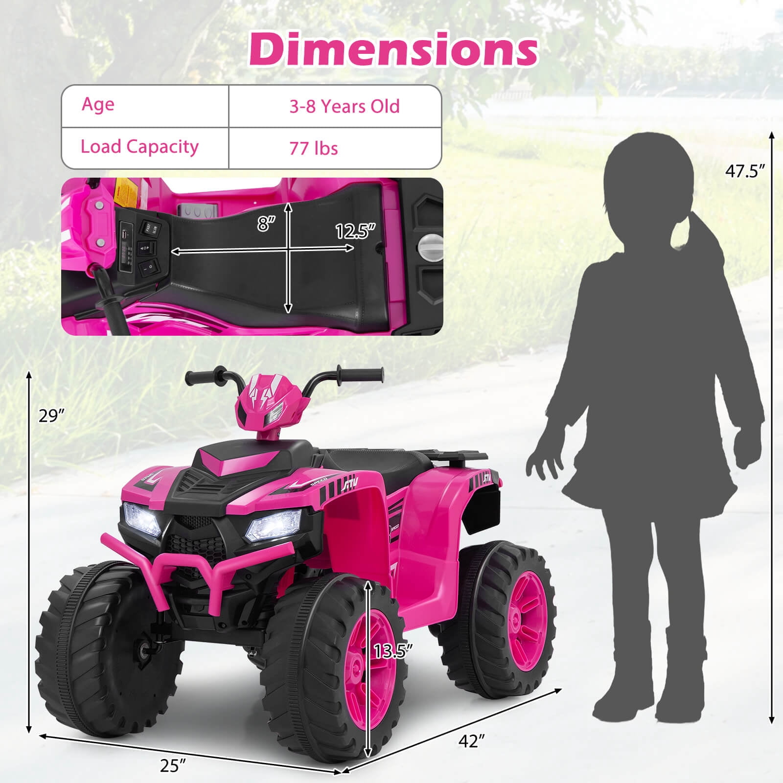 Infans 24V Kids Ride-On Electric ATV 4-Wheeler Quad Car with Wireless Connection