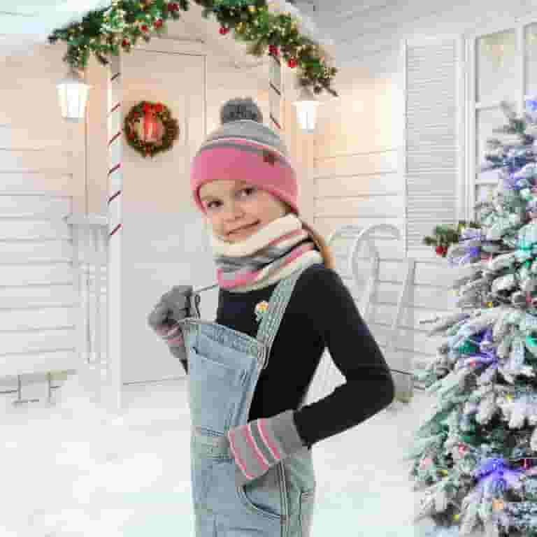 Kids Winter Warm Knit Hat Scarf Gloves Set TeqHome Beanie Kids Winter Warm Knit Hat Scarf Gloves Set TeqHome Beanie