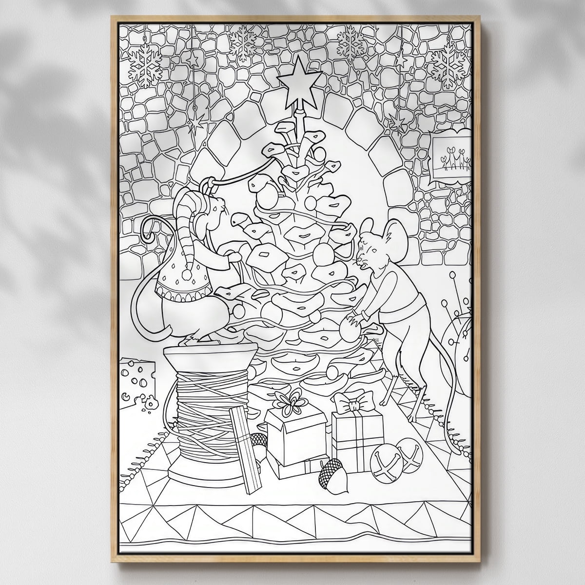 Creatures Stirring - Framed Gallery Wrapped Holiday Canvas - 17 x 25 - Natural Wood Frame