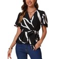 thumbnail image 1 of INSPIRAR CHIC Blusa Elegante con Volantes para Mujer, Cuello en V, Cintura Elástica con Cinturón, XS, Negra, 1 of 6