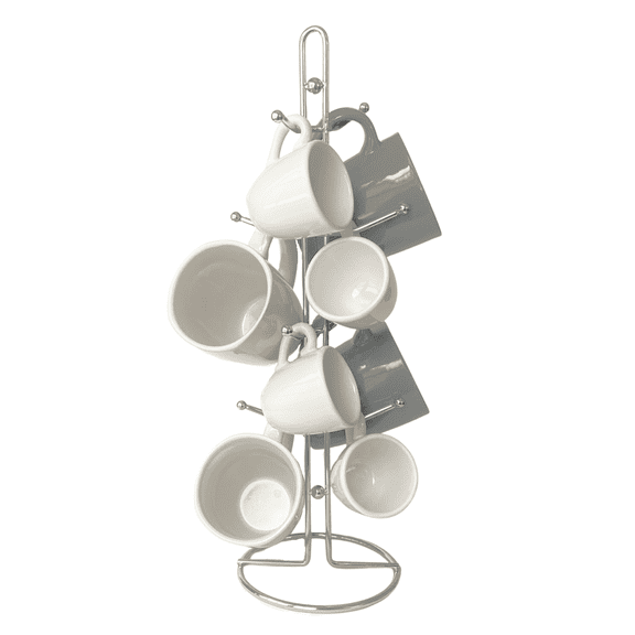 Evelots Countertop Coffee Mug/Teacup Organizer Stand/Rack/Tree-Hooks Hold 8 Large Mugs-Modern Chrome Finish-Coffee Bar Accessory