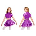 thumbnail image 2 of Aislor Girls 2 Piece Jazz Dance Performance Outfit Mock Neck Short Sleeve Sequins Crop Top with Shiny Tutu Skirt Purple 6, 2 of 7