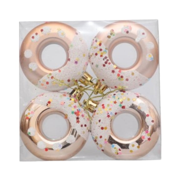 FVDPWYE 4 Pieces Christmas Doughnut Shape Hanging Ornaments Xmas Decoration 7cm Diameter Champagne