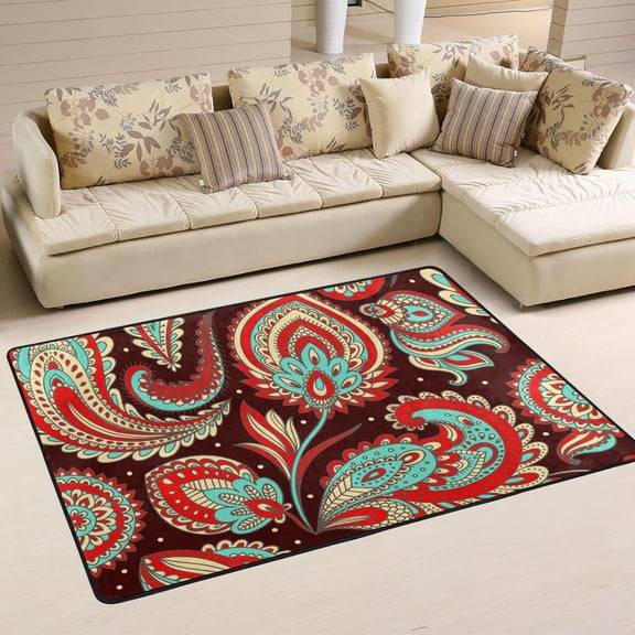 SKYSONIC 36x24in Vintage Floral Paisley Area Rug, Mexica Tribal Theme Non-Slip Floor Carpet for Indoor Living Dining Room Bedroom