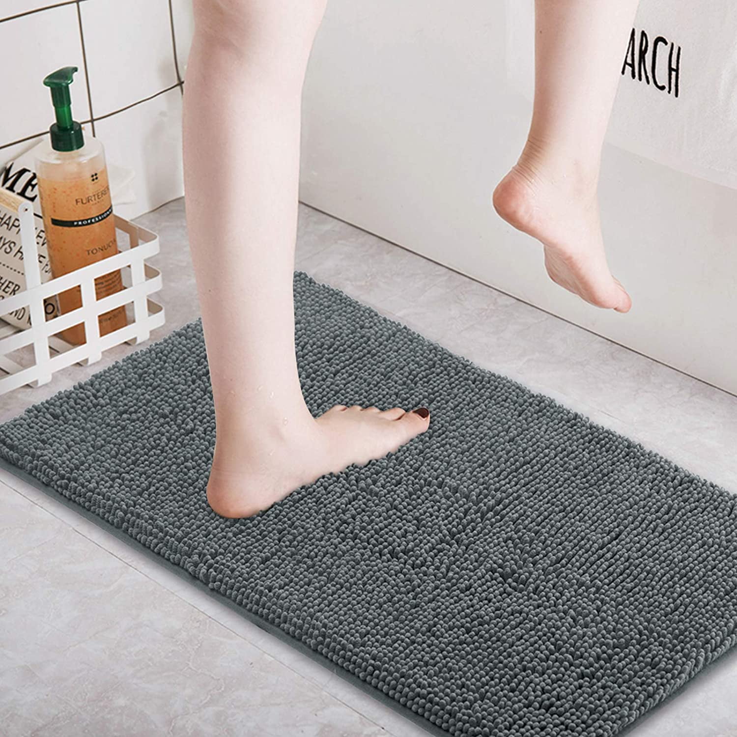 Color&Geometry Grey Chenille Bathroom Rugs- Non Slip, Absorbent, Quick Dry,  Thin, Machine Washable- 16x24 Small Bath Mat Gray Bath Rugs for Bathroom  Floor, Shower, Sink, Vanity - Yahoo Shopping