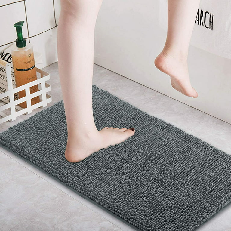 Color&Geometry Grey Chenille Bathroom Rugs- Non Slip, Absorbent, Quick Dry,  Thin, Machine Washable- 16x24 Small Bath Mat Gray Bath Rugs for Bathroom