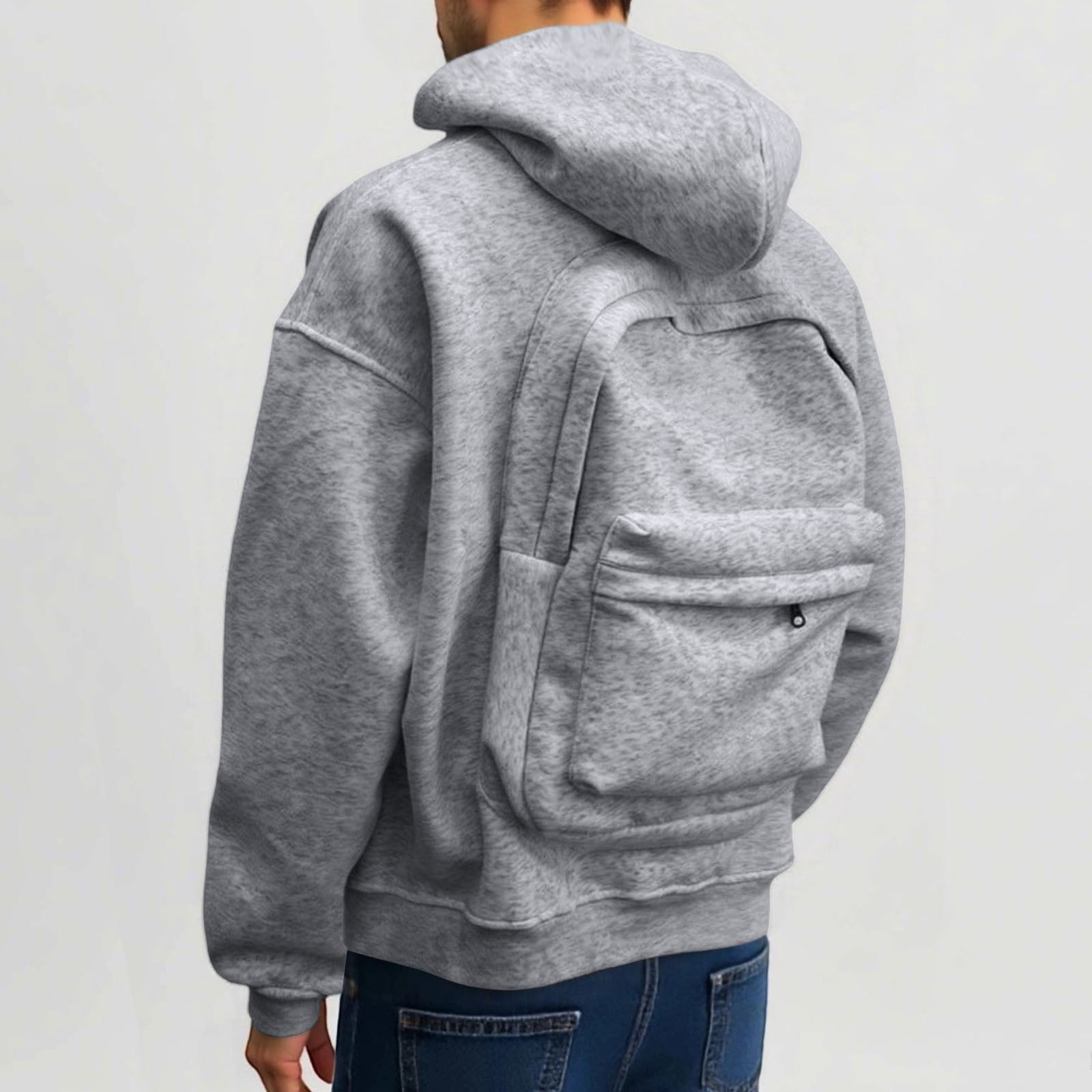 FEIFLY Women Men Casual Zip Up Hoodie With Backpack Design Front Pocket Lightweight Pullover Sweatshirt Long Sleeve Solid Color Outdoor Activities With Warm Velvet Inside