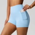thumbnail image 2 of Women's High Waisted Yoga Shorts with Pockets – 3" High Stretch Tight Athletic Shorts for Running, Workout & Fitness, Side Pocket for Phone, Tummy Control Booty Lift Sky Blue XL, 2 of 8