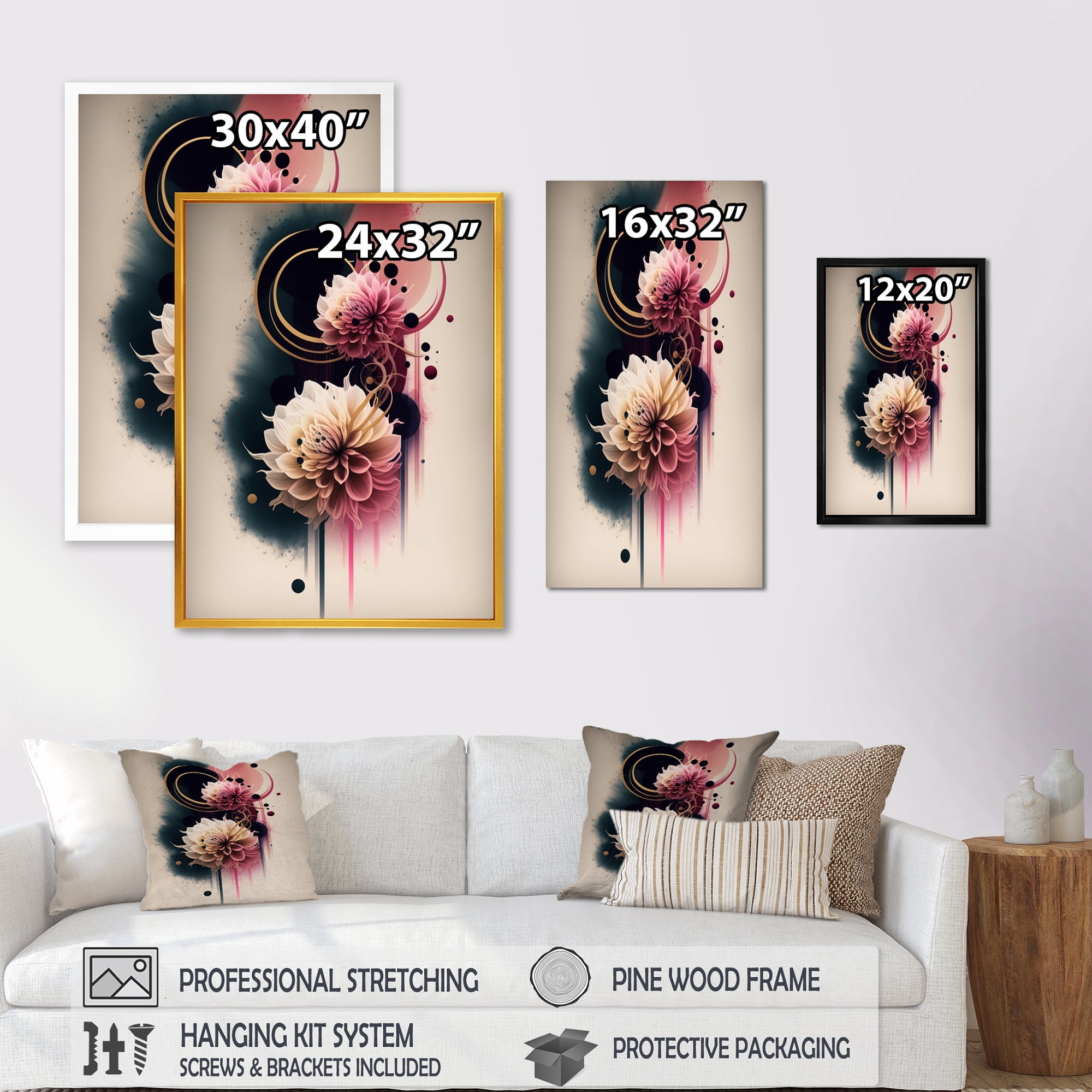 Designart Pink And Beige Peony Hyperrealistic Flowers I Canvas Wall Art
