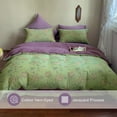 thumbnail image 4 of Green Flower Duvet Cover Set Twin, 3Pcs Yarn-Dyed Linen Cotton Jacquard Duvet Cover with 2 Pillowcases Garden Style Green  Bedding Set for Girls Women Without Comforter, 4 of 8