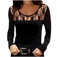 thumbnail image 1 of Hauts Sexy à Manches Longues Couleur Unie Col Rond Patchwork en Dentelle Blouse T-Shirt, 1 of 9