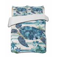 thumbnail image 2 of Teal Blue Turtle Coastal Full Size Down Alternative Comforter, Lightweight Comforter Quilt Bedding Set with Pillow Shams Vintage Stripe Botanical Beach All Seasons Bed Comforter Duvet Insert 78"x90", 2 of 7