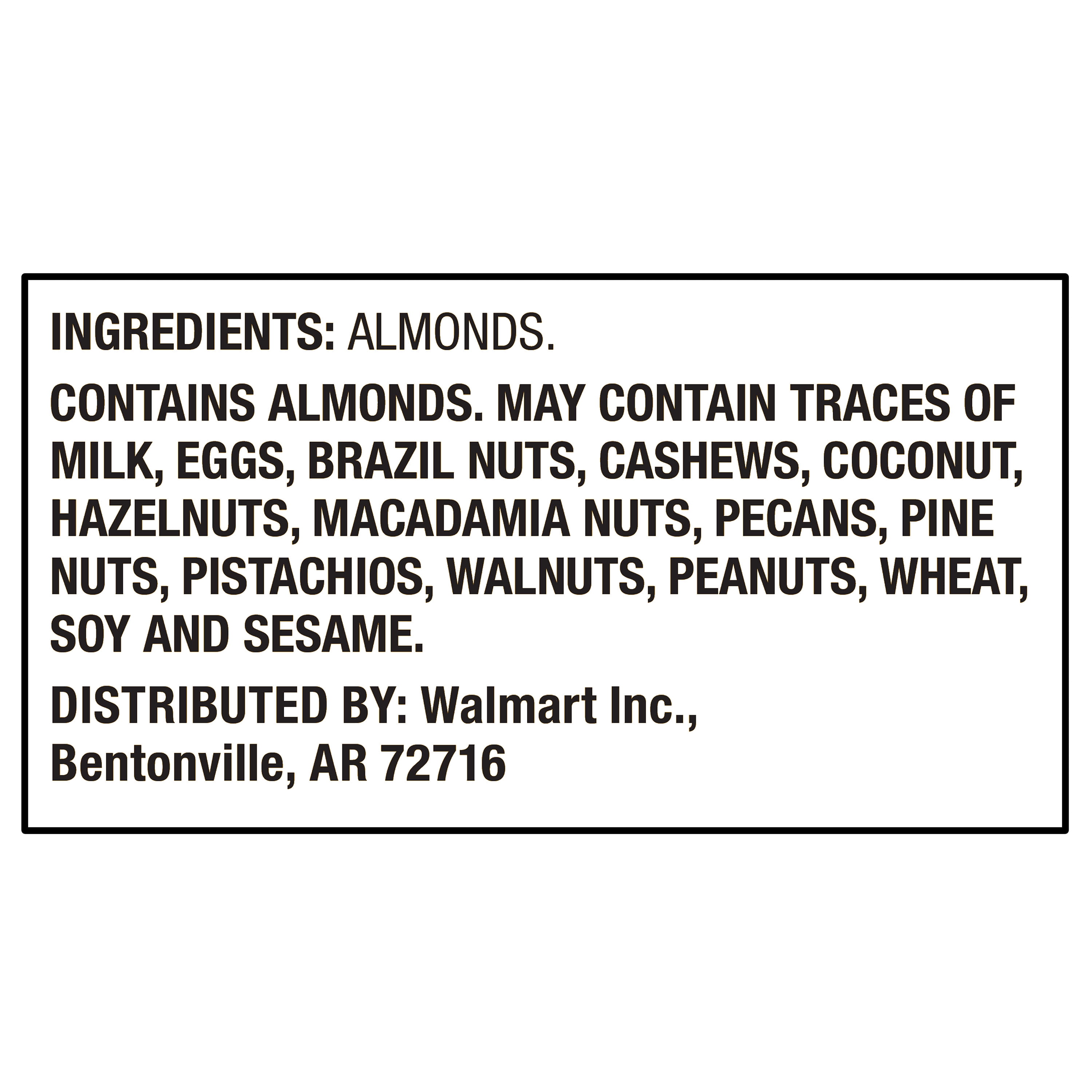 Great Value Natural Whole Almonds, 25 oz