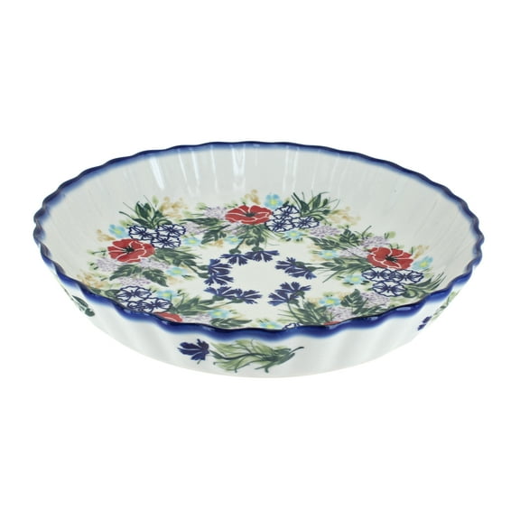 Blue Rose Polish Pottery Summer Garden Pie Plate