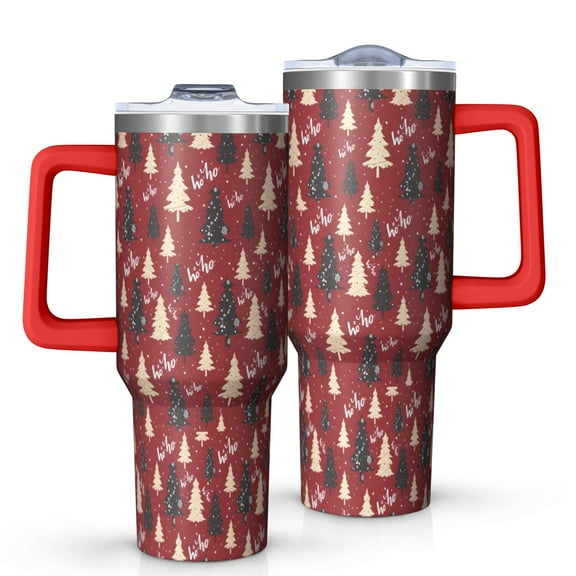 Red Christmas Tree Pattern Tumbler with Handle and Lid,40oz Double Wall Vacuum Insulated Tumbler,Cups Gift for Women and Men