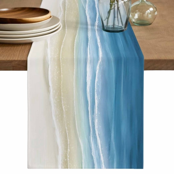 Haze Blue Summer Beach Table Runner 48 Inches, Nautical Coastal Beige Seaside Bed Runner Dresser Scarves Tabletop for Indoor Outdoor Parties/Ceremony/Banquet, 13" x 48"