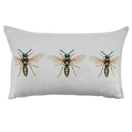 SARO 2104.W1220BP 12 x 20 in. Oblong Poly Filled Throw Pillow with Bees Design  White