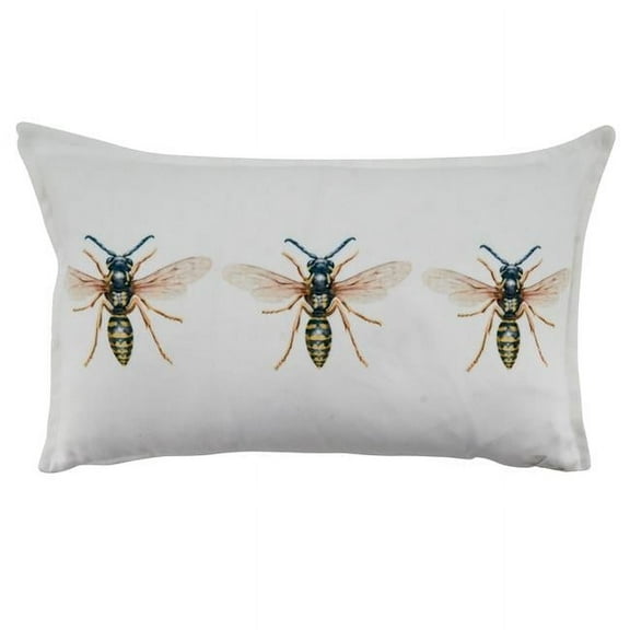 SARO 2104.W1220BP 12 x 20 in. Oblong Poly Filled Throw Pillow with Bees Design  White