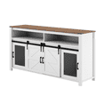 thumbnail image 5 of Hassch Farmhouse Buffet Cabinet, Sideboard with Sliding Barn Door and Mesh Doors, Coffee Bar Cabinet with Open Shelf, Storage Cabinet for Kitchen, Dining Room, Living Room, Easy Assembly, Brown+White, 5 of 11