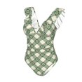 thumbnail image 4 of Yiaed Daisy Plaid Green Print Women's Ruffled One Piece Swimsuit V Neck Swimwear Slimming Monokini for Woman-XX-Large, 4 of 8
